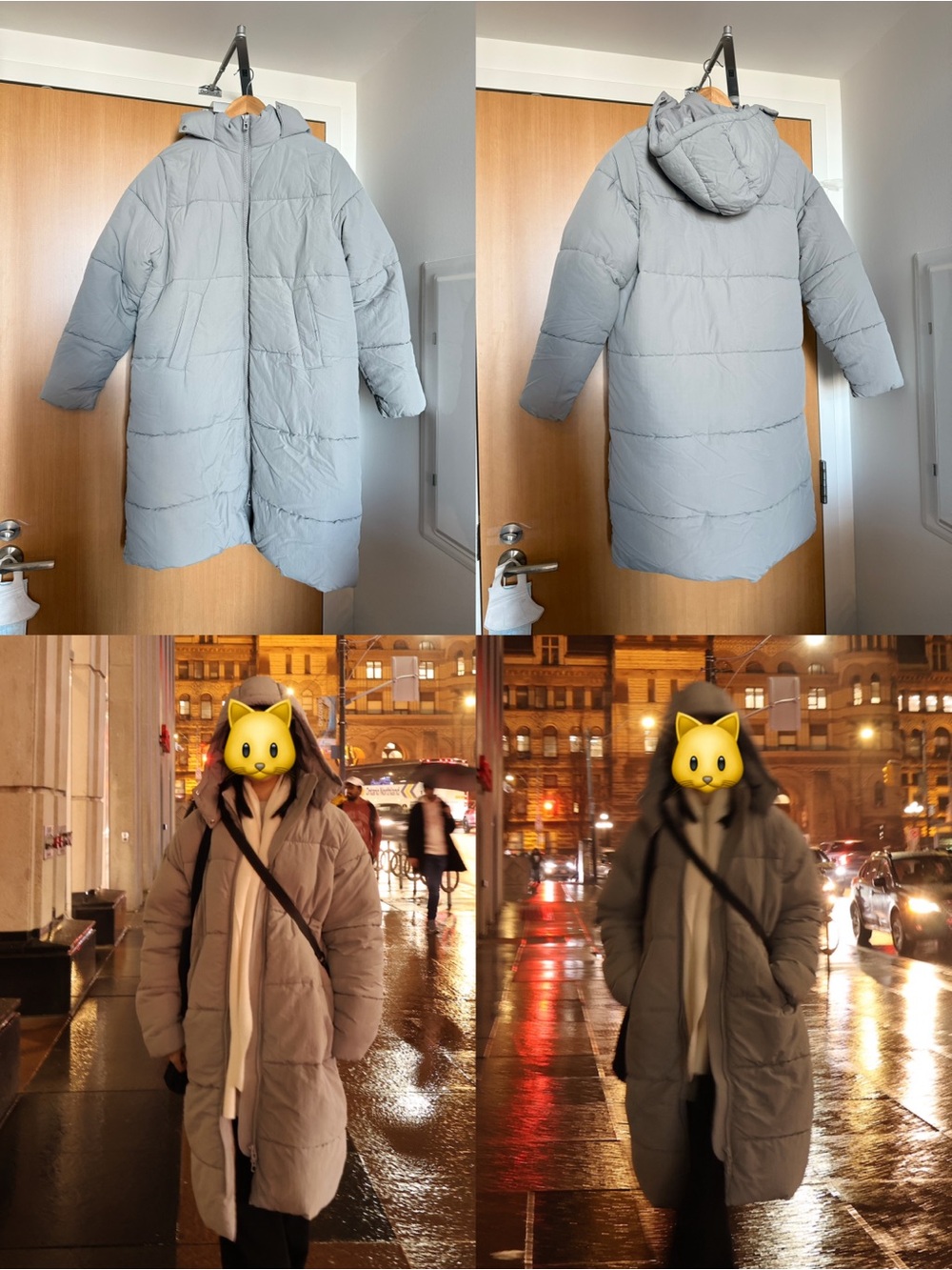 H&M Light Gray Oversized Hooded Quilted Puffer Coat